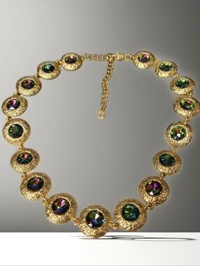 18k Gold Plated Sparkling Watermelon Volcano Crystal Statement Necklace